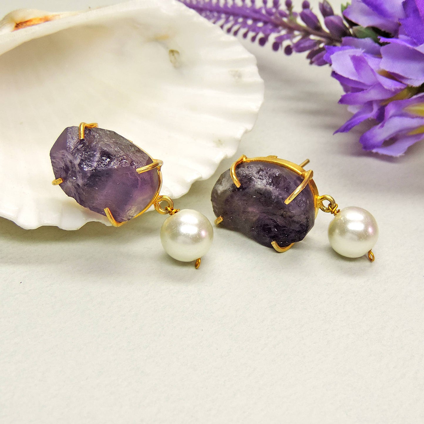 Purple Druzzy Stud Earring.