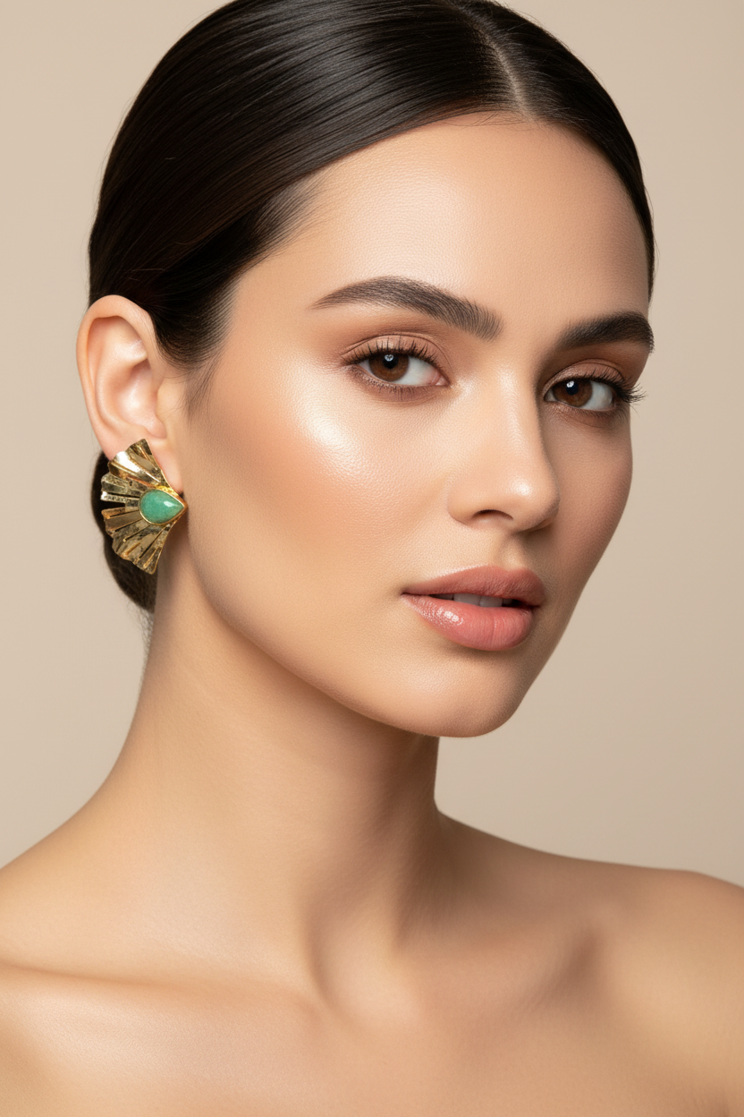 Fan shaped Electroplated Stud Earrings