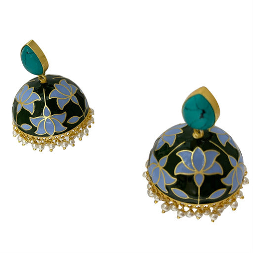 Enamelled Jhumka Earrings.
